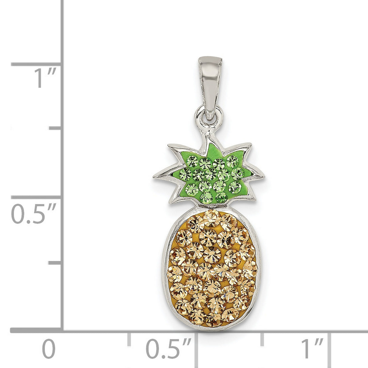 Sterling Silver Pineapple Pendant with Green and Yellow Crystals, Tropical Charm Jewelry for Women