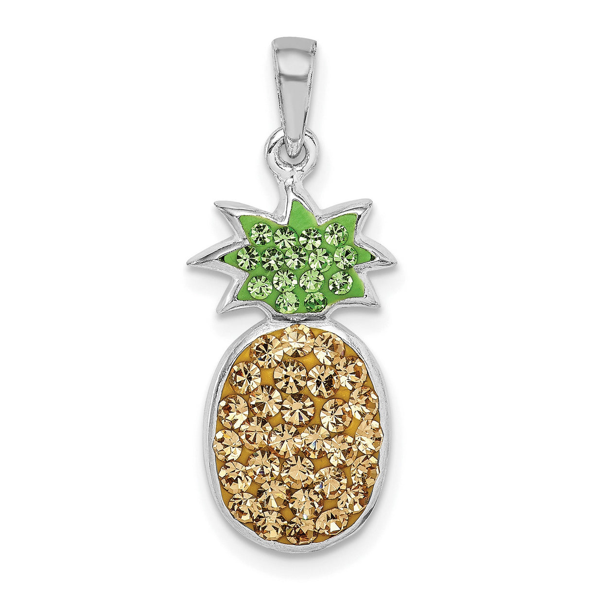 Sterling Silver Pineapple Pendant with Green and Yellow Crystals, Tropical Charm Jewelry for Women