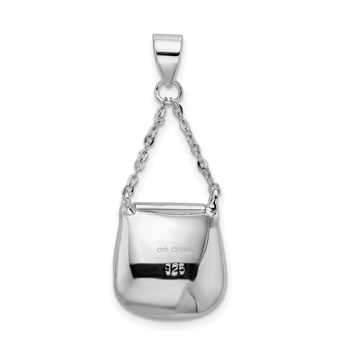 Sterling Silver Handbag Pendant with Cubic Zirconia, Purse Design and Diamond-Cut Accents