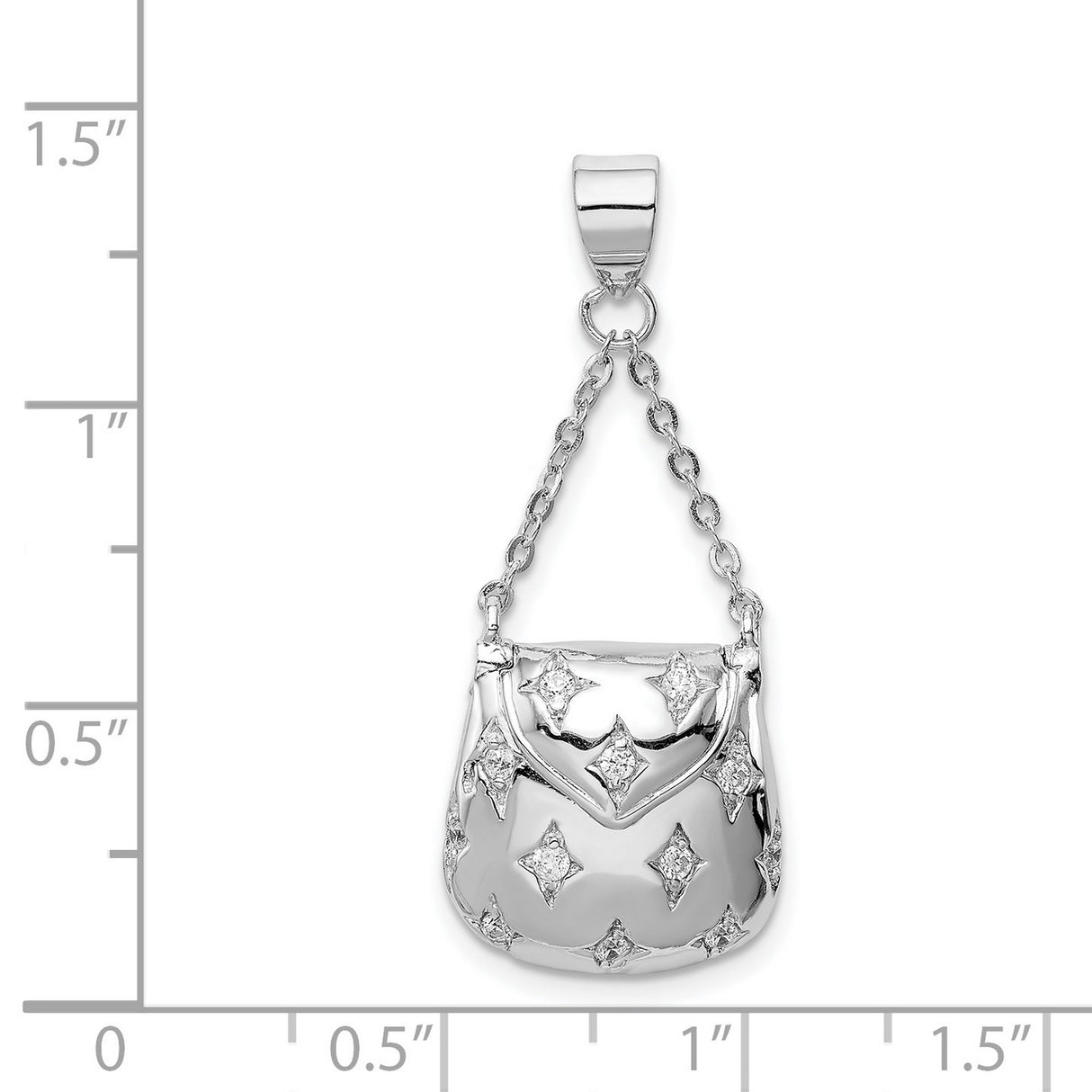 Sterling Silver Handbag Pendant with Cubic Zirconia, Purse Design and Diamond-Cut Accents