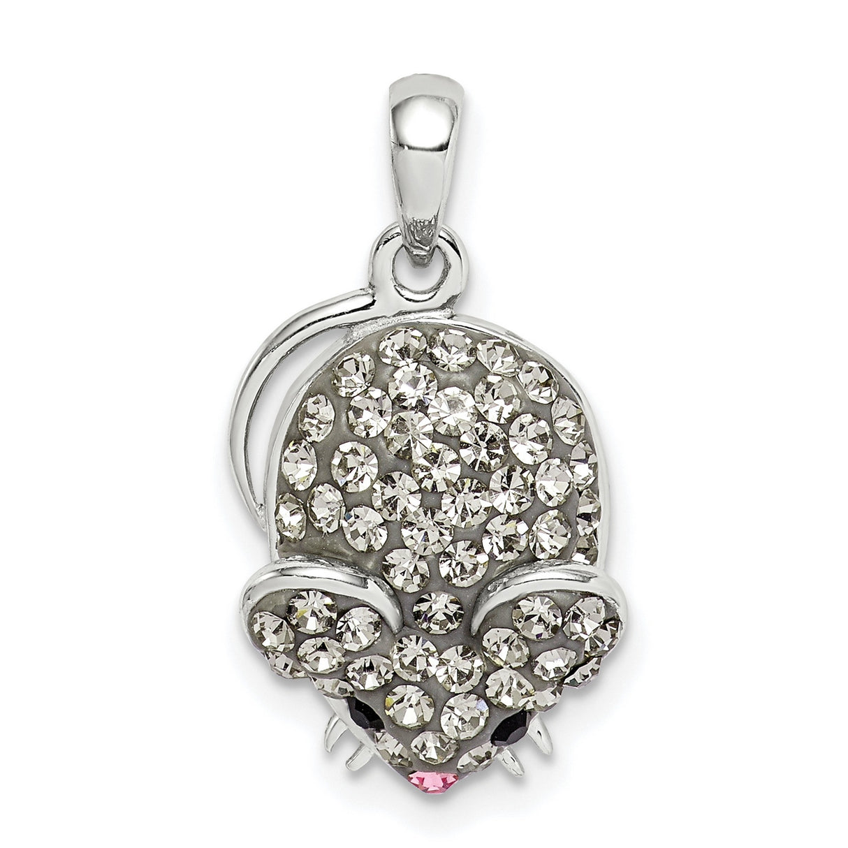 Sterling Silver Mouse Pendant with Clear and Pink Crystals, Whimsical Animal Charm