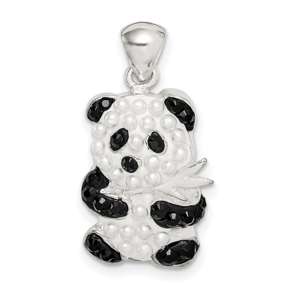 Sterling Silver Panda Bear Pendant with Simulated Pearl and Crystal Accents