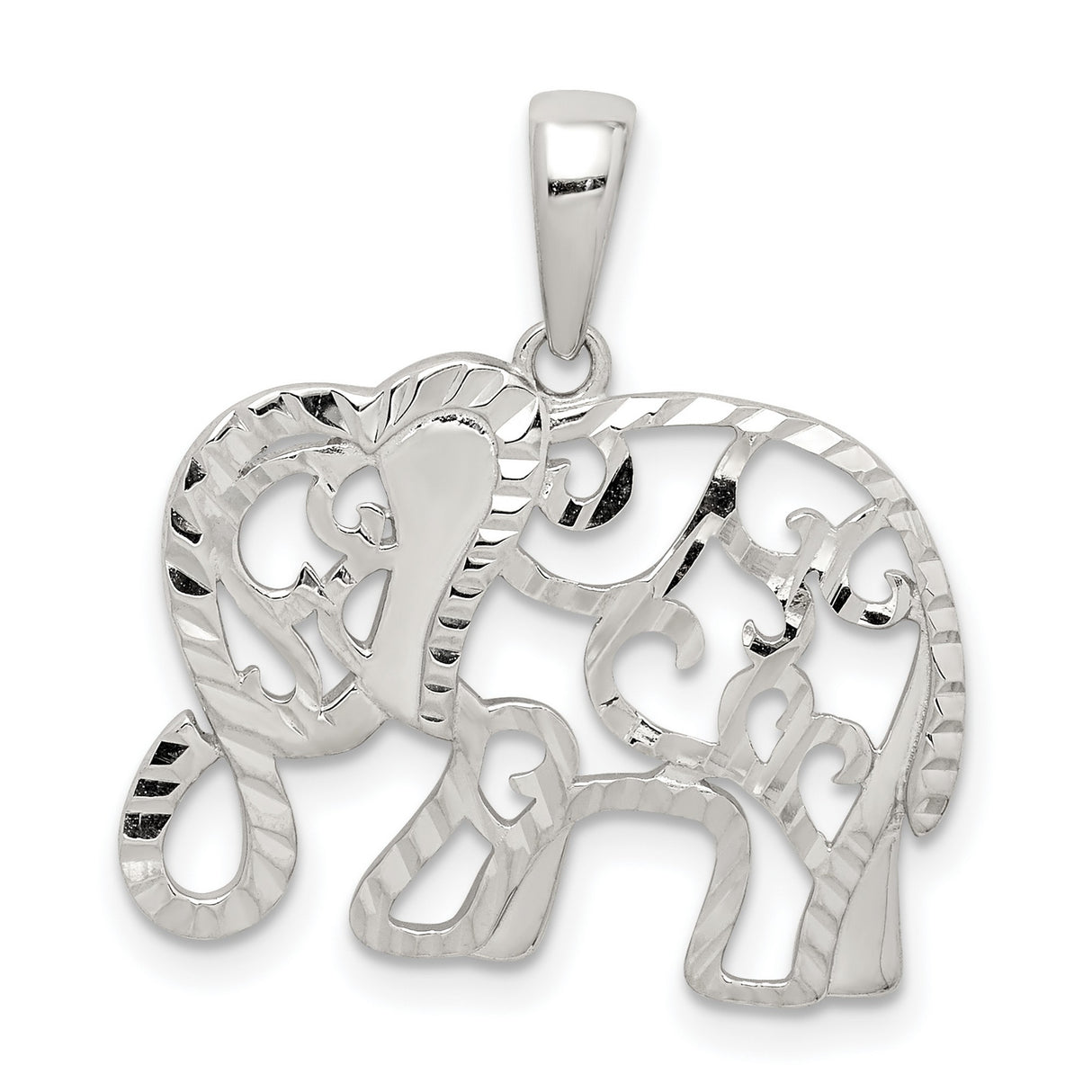 Sterling Silver Elephant Pendant with Filigree Scrollwork, Symbolic Boho Jewelry for Women