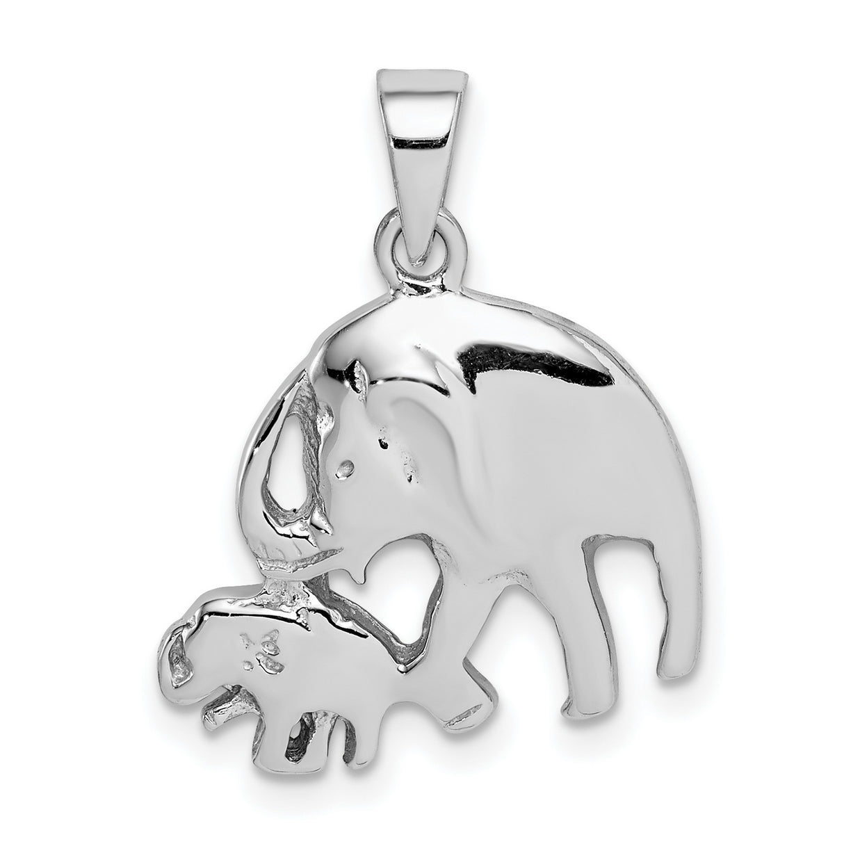Sterling Silver Elephant Pendant with Mother and Baby, Family Symbol Charm