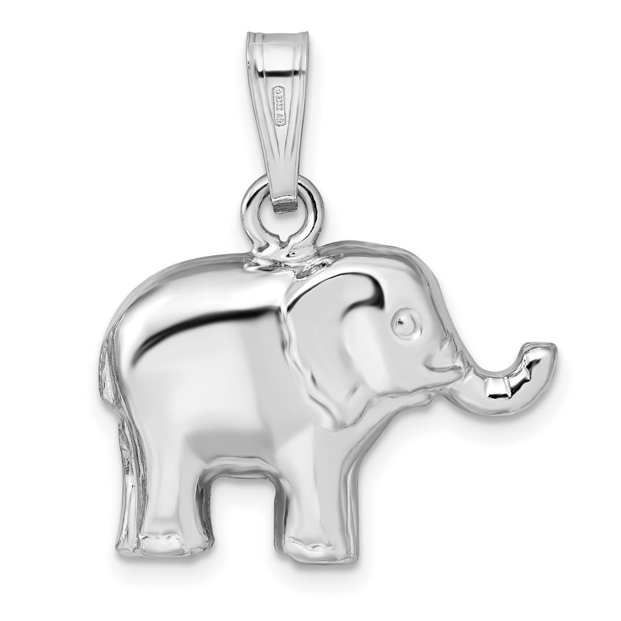 Sterling Silver Elephant Pendant with Raised Trunk for Good Luck and Wisdom