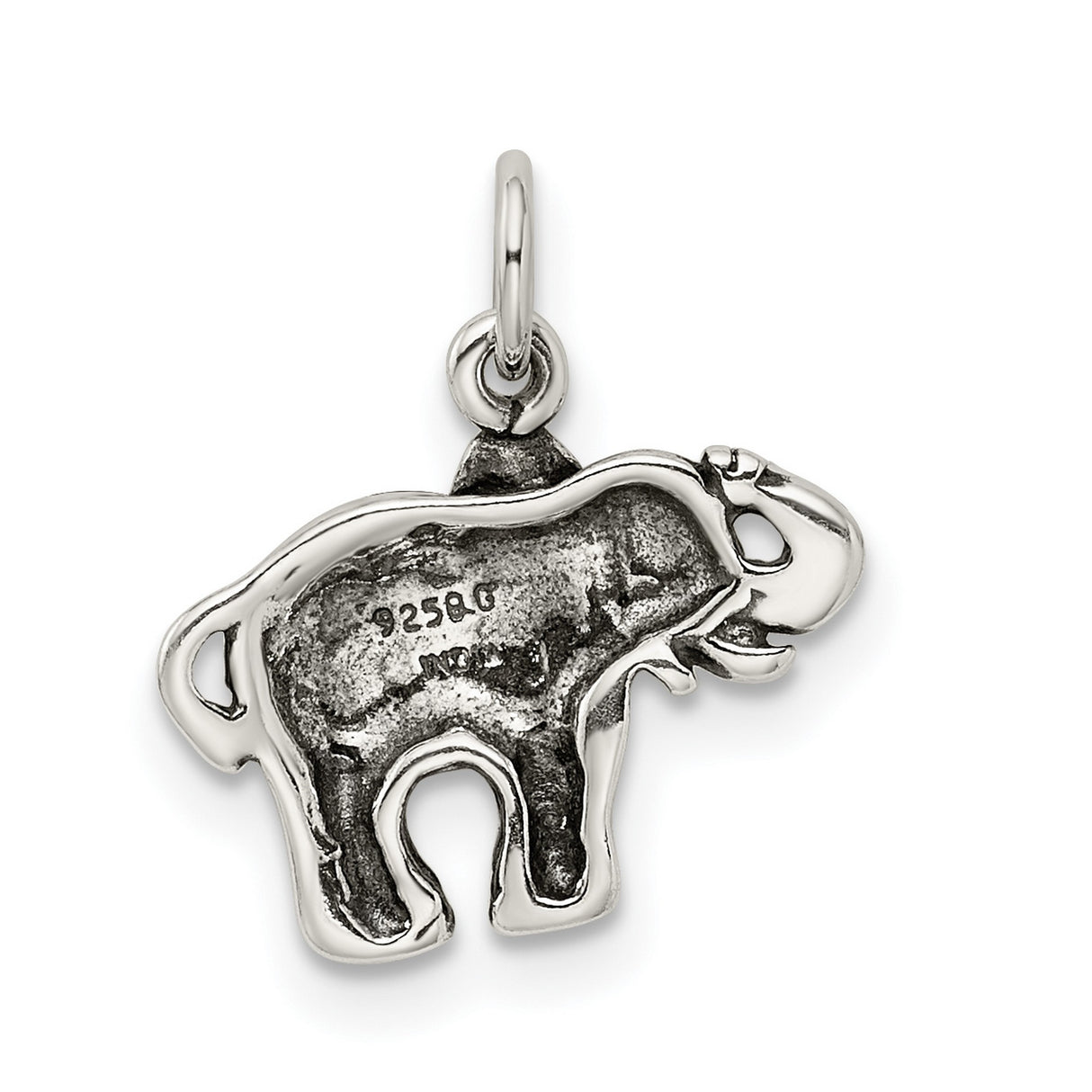 Sterling Silver Elephant Pendant with Raised Trunk, Symbolic Good Luck Amulet