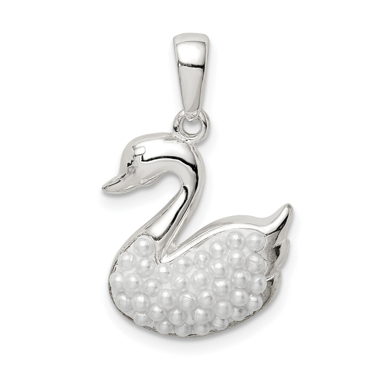 Sterling Silver Swan Pendant with Simulated Pearl, Graceful Bird Design Necklace for Women
