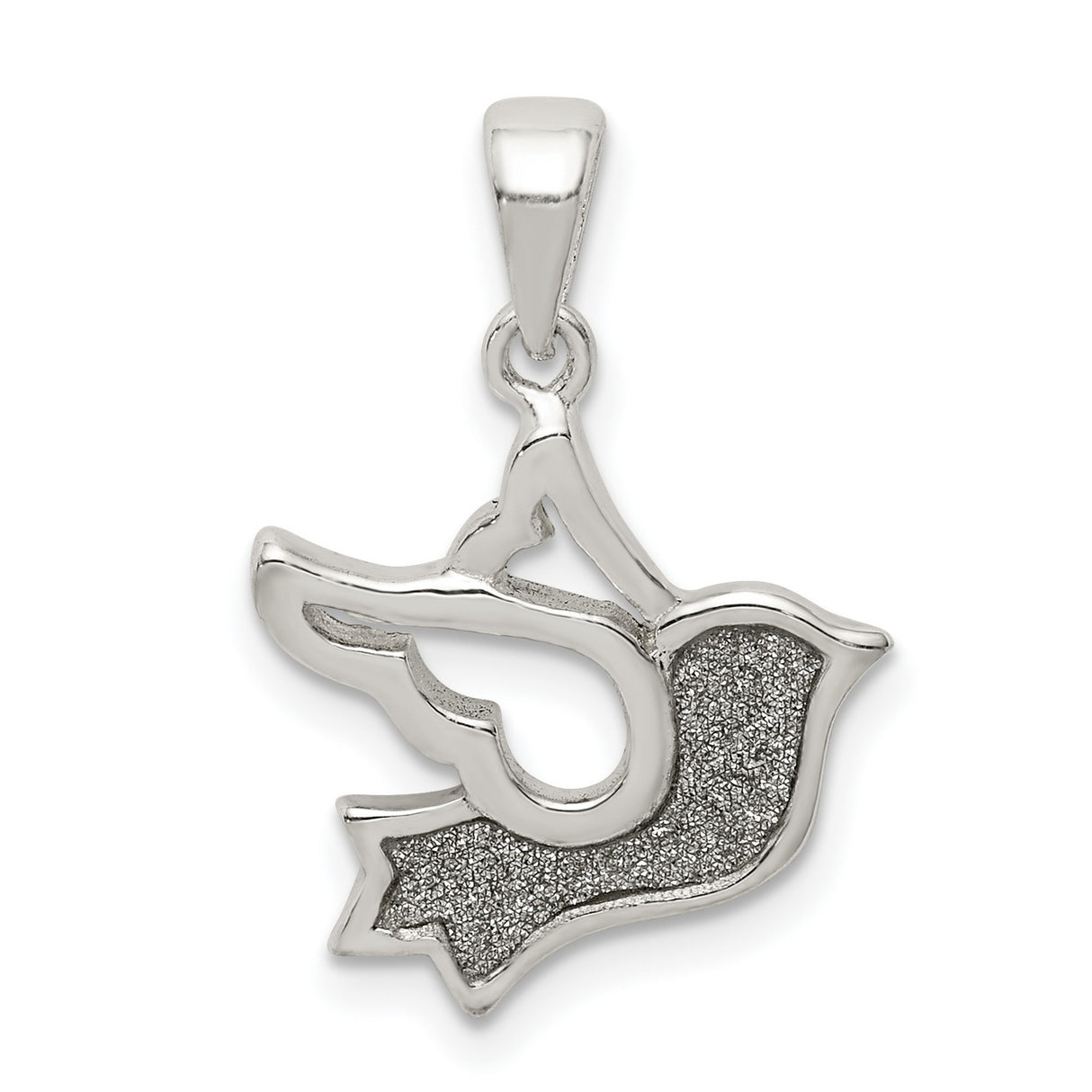 Sterling Silver Dove Pendant with Cutout Design and Textured Inlay, Christian Symbol of Peace and Faith
