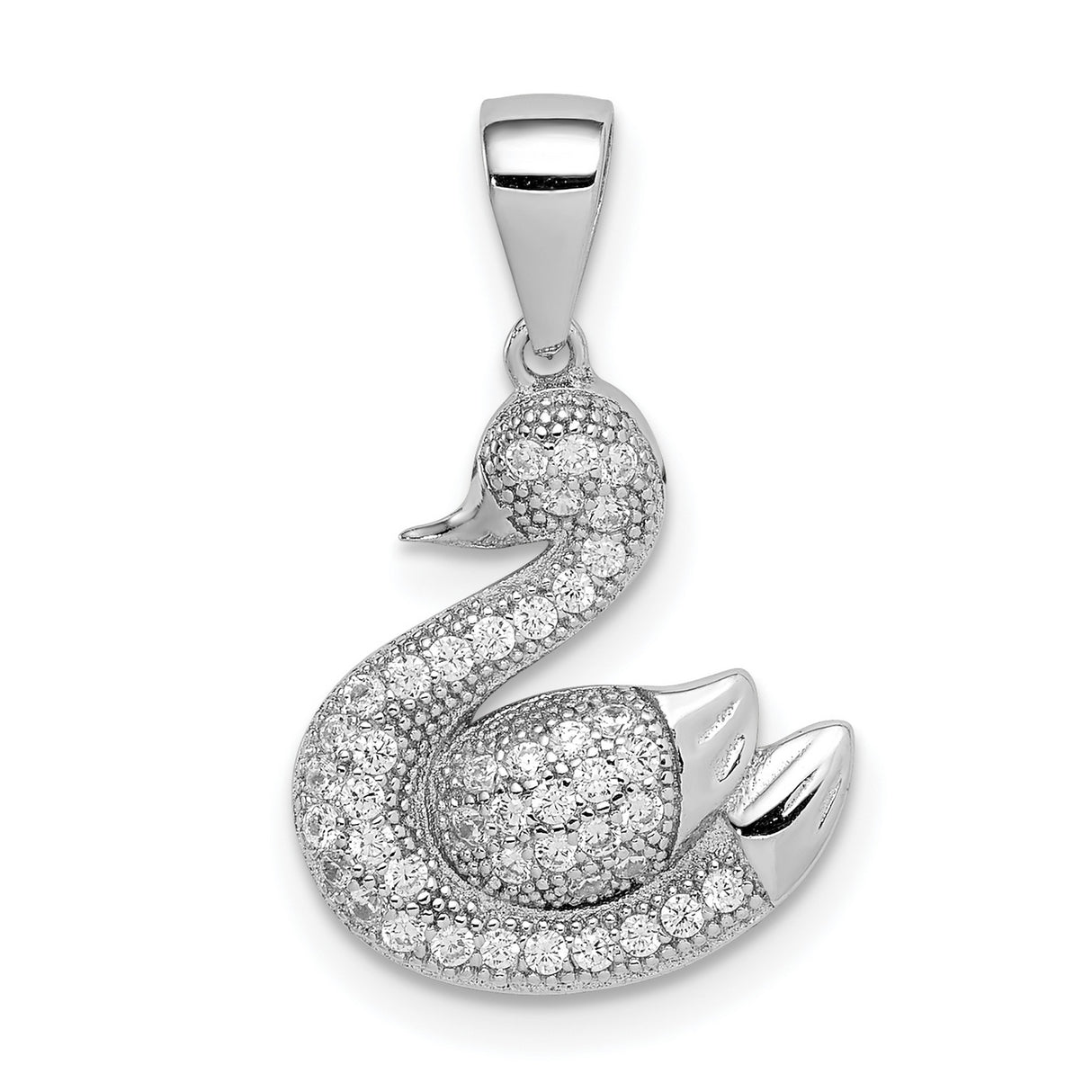 Sterling Silver Swan Pendant with Cubic Zirconia, Graceful Animal Charm for Women