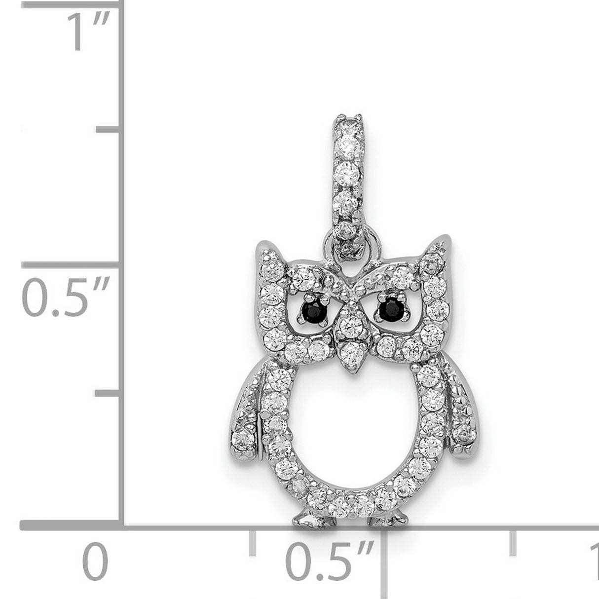Sterling Silver Owl Pendant with Black Cubic Zirconia, Nature Theme Animal Jewelry