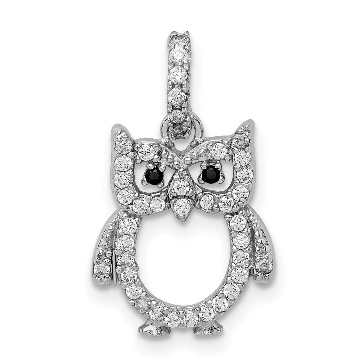 Sterling Silver Owl Pendant with Black Cubic Zirconia, Nature Theme Animal Jewelry
