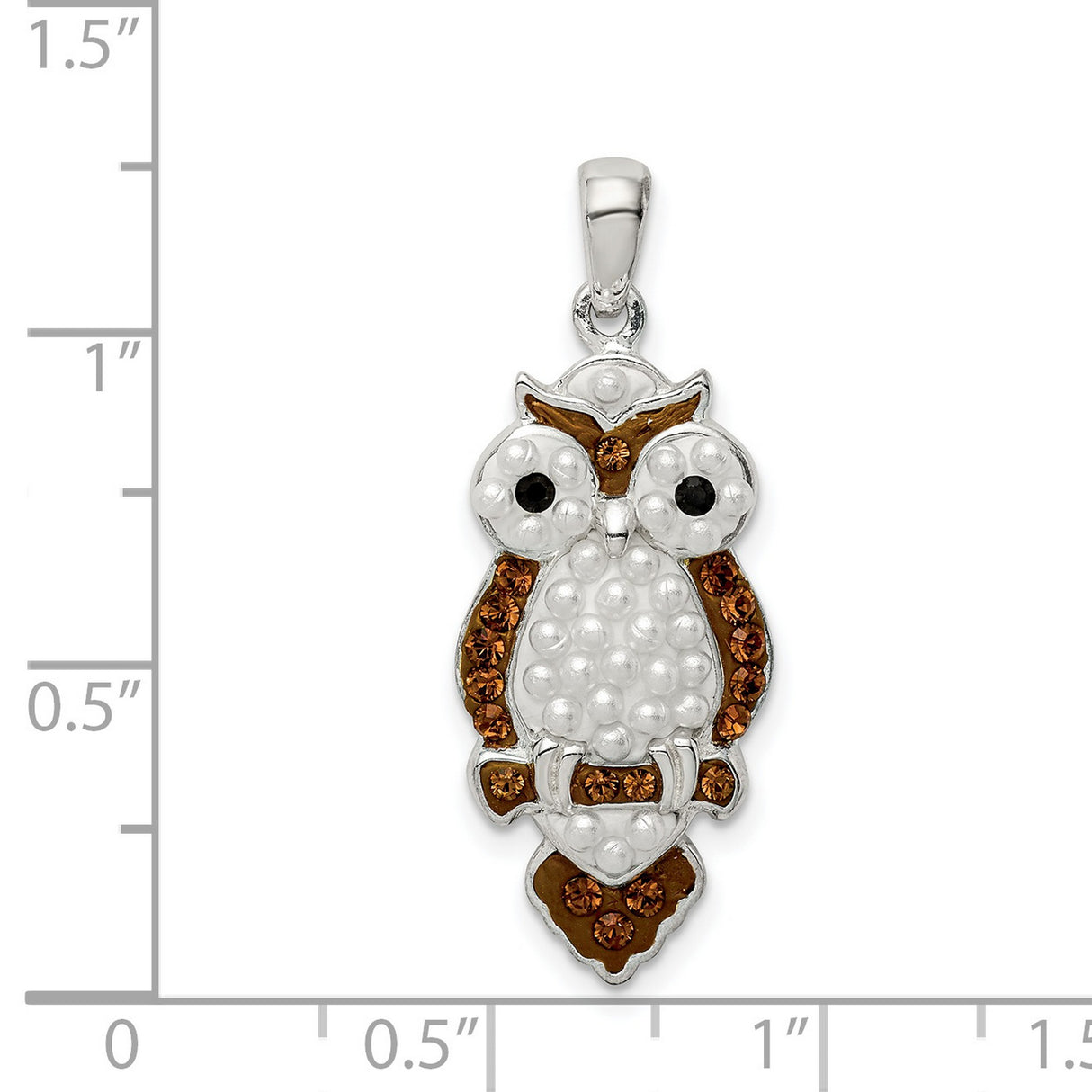 Sterling Silver Owl Pendant with Simulated Pearl and Crystal Accents, Enamel Detail, Nature Inspired