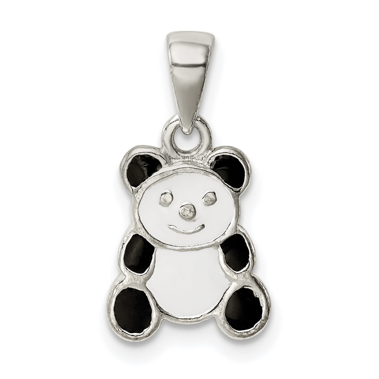 Sterling Silver Panda Pendant with Black and White Enamel Detailing, Animal Charm Jewelry