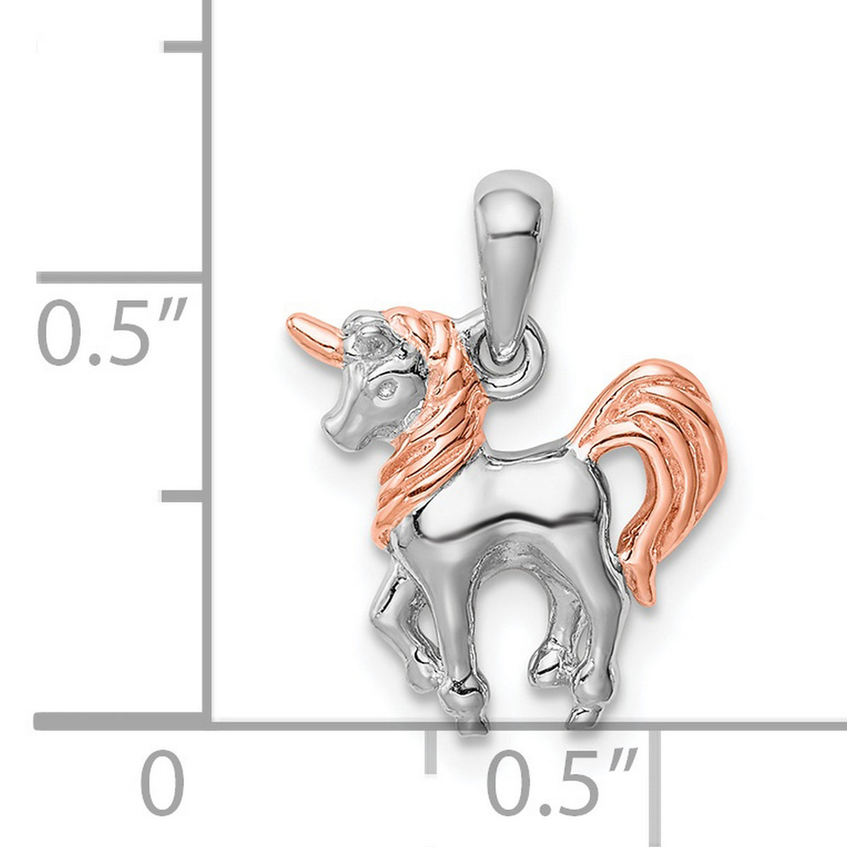 Sterling Silver Unicorn Pendant with Rose Gold Plated Mane and Horn, Whimsical Fantasy Charm