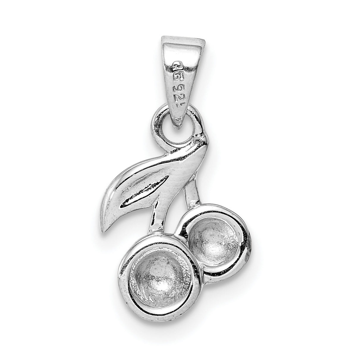 Sterling Silver Cherry Pendant with Red Enamel Cherries and Green Leaf Detail