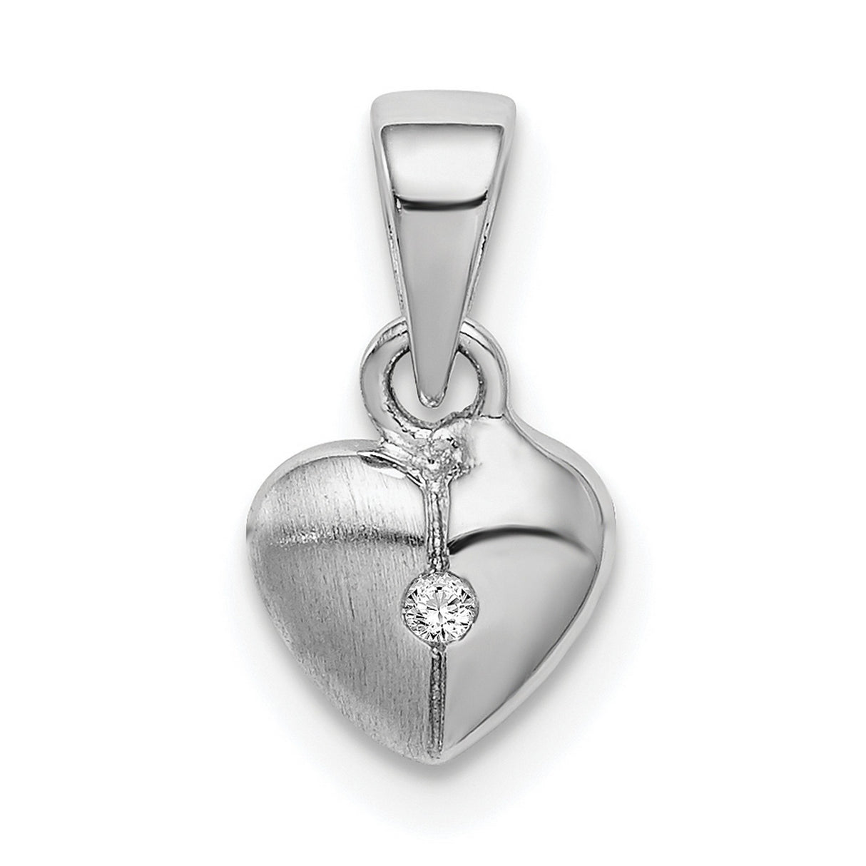 Sterling Silver Heart Pendant with Cubic Zirconia, Split Texture Design for Women