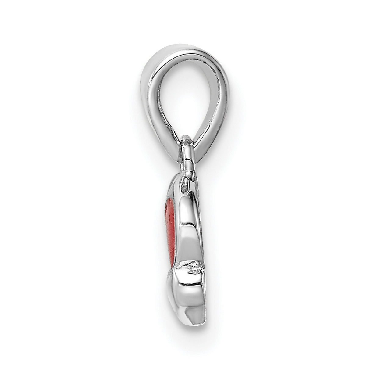 Sterling Silver Heart Pendant with Bold Red Enamel Center and Overlapping Heart Design