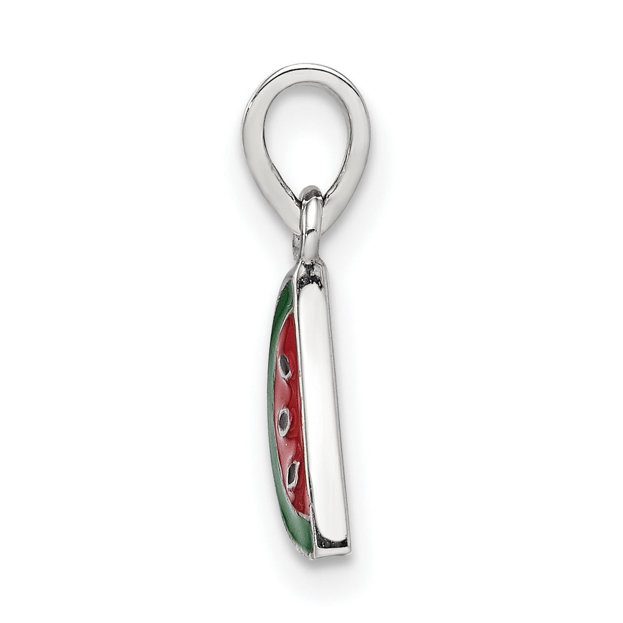 Sterling Silver Watermelon Slice Pendant with Red and Green Enamel, Summer Fruit Charm