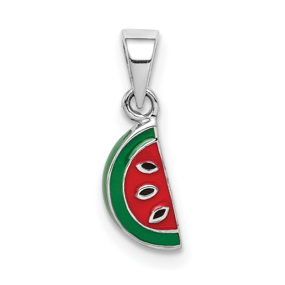 Sterling Silver Watermelon Slice Pendant with Red and Green Enamel, Summer Fruit Charm