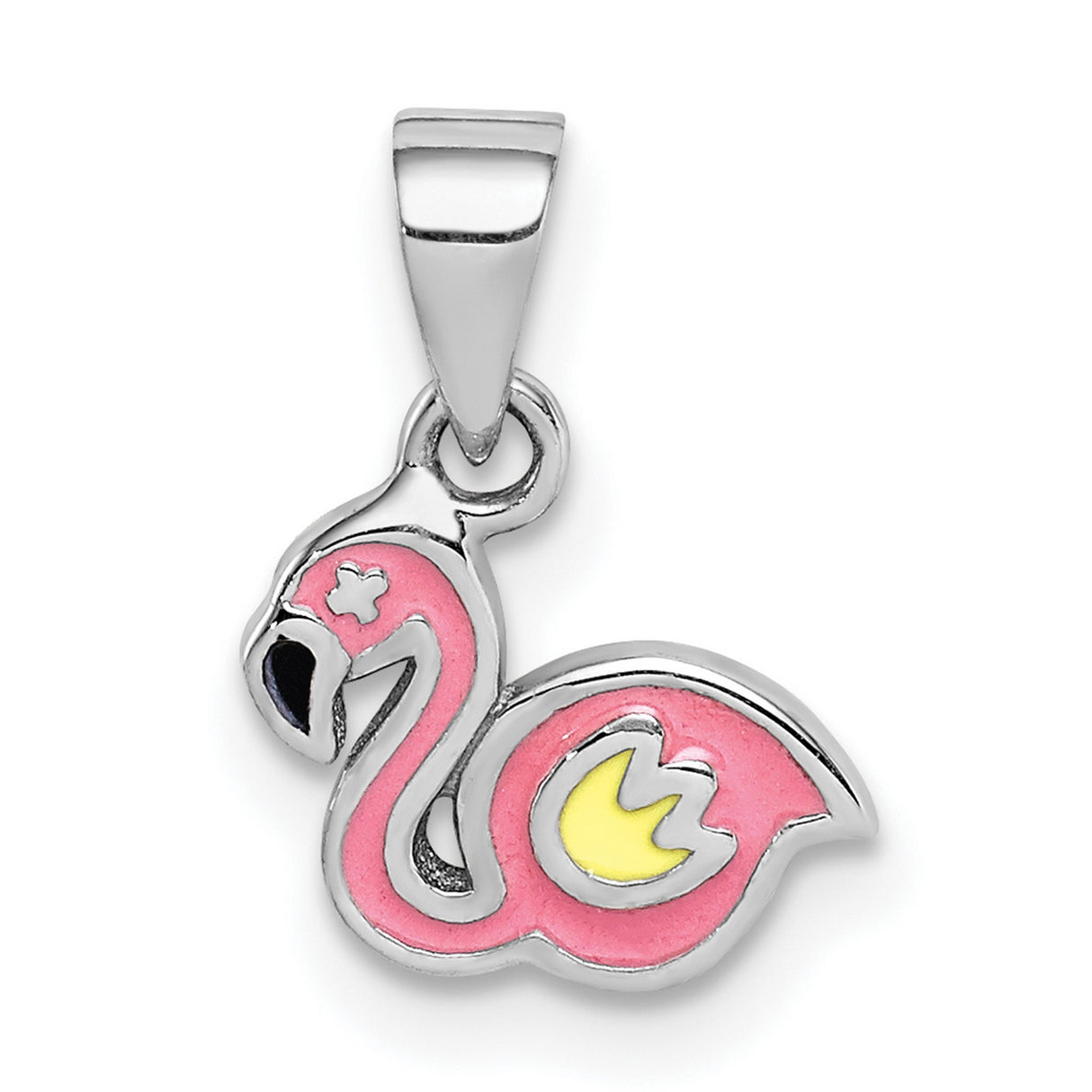 Sterling Silver Flamingo Pendant with Enamel Crown, Tropical Bird Charm for Women