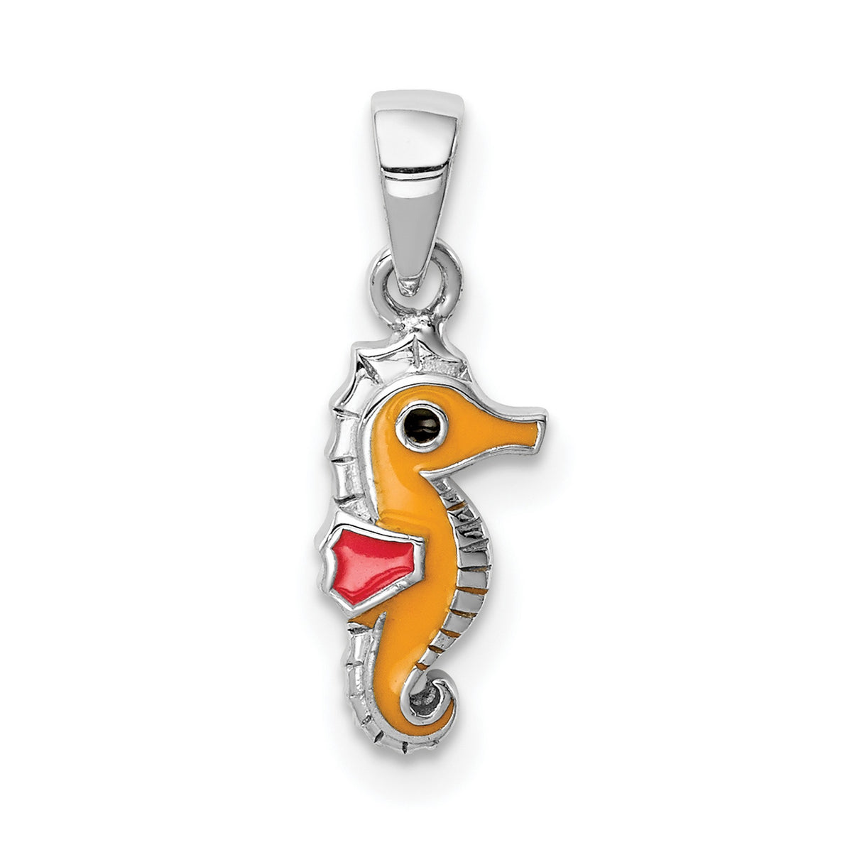 Sterling Silver Seahorse Pendant with Orange and Red Enamel, Nautical Ocean Theme for Women