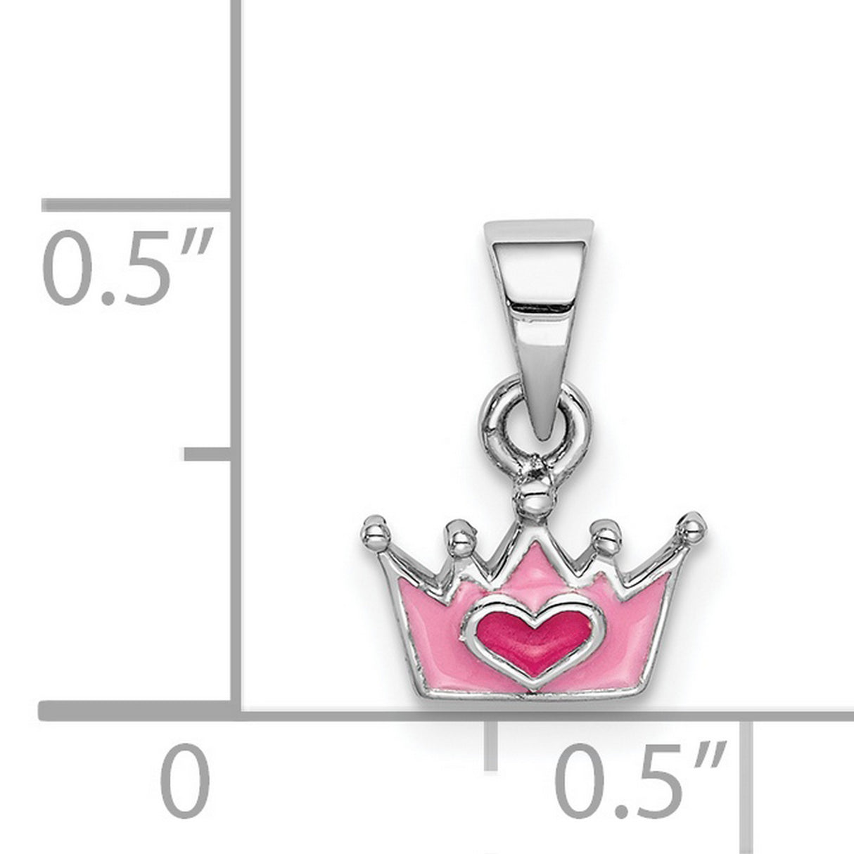 Sterling Silver Heart Pendant with Pink Enamel Crown Design, Princess Theme for Girls and Teens