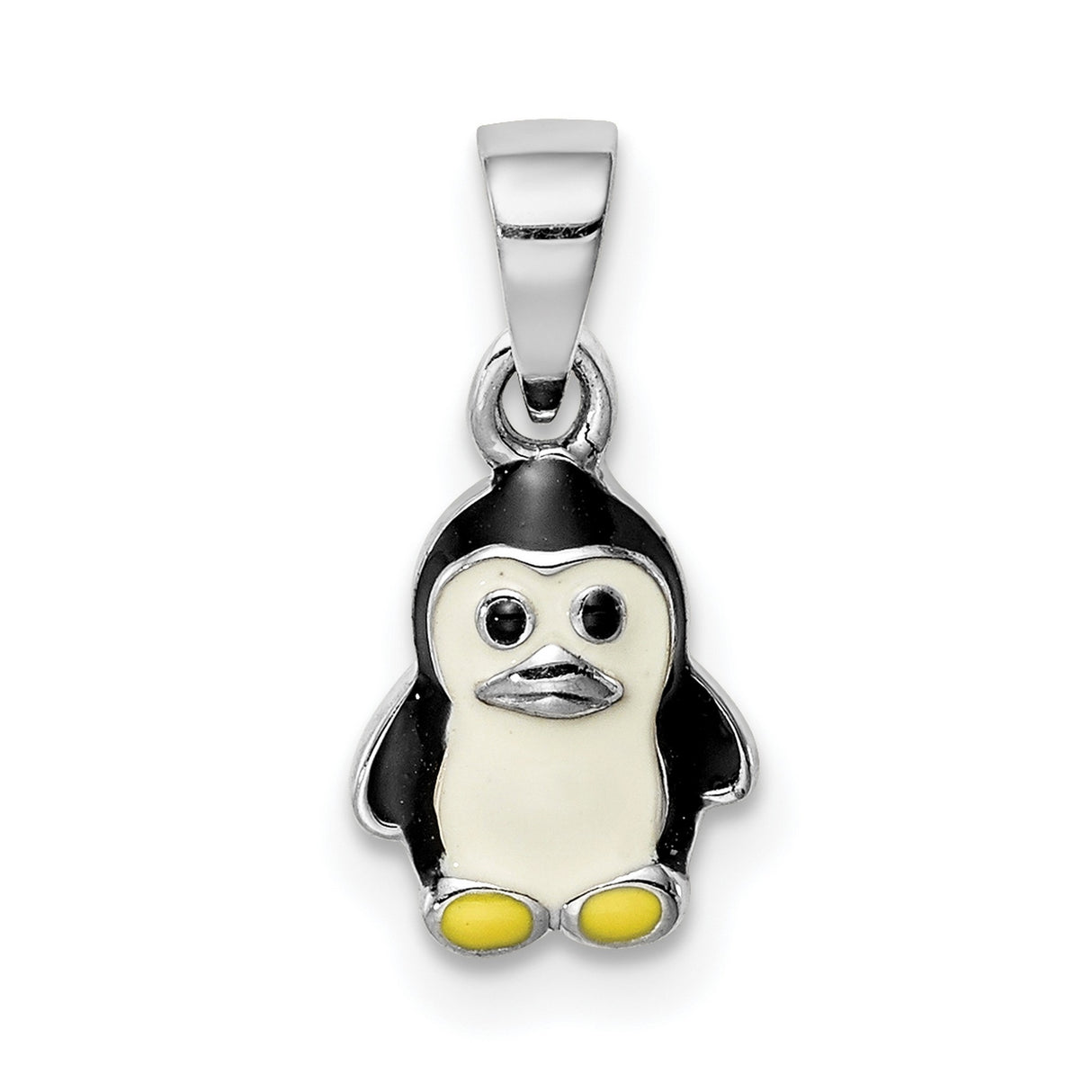 Sterling Silver Penguin Pendant with Black, White, and Yellow Enamel Accents, Cute Animal Jewelry