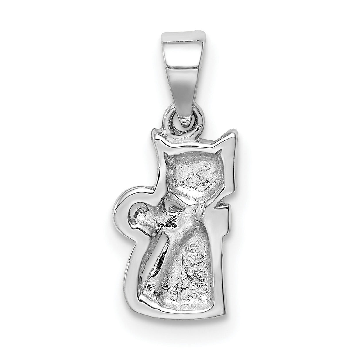Sterling Silver Cat Pendant with Bowtie and Curled Tail, Whimsical Cartoon Style Design