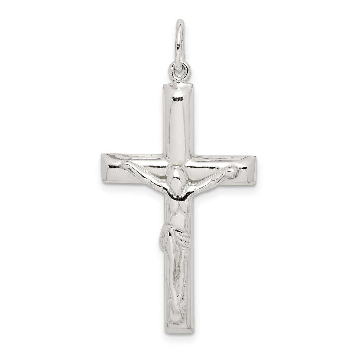 Sterling Silver Crucifix Cross Pendant with Raised Christ Design, Religious Charm for Men and Women