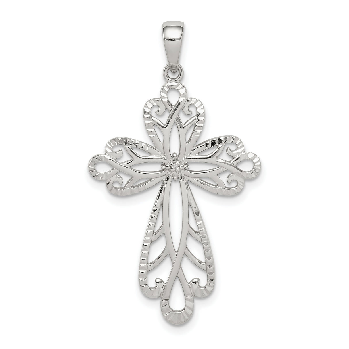 Sterling Silver Cross Pendant with Ornate Filigree Design for Men and Women
