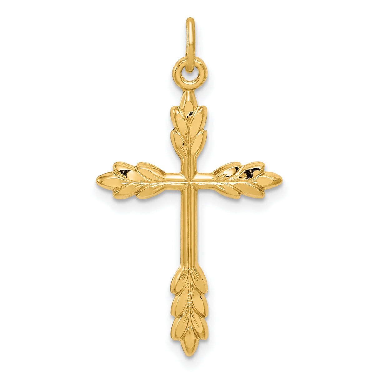 Sterling Silver Cross Pendant with Textured Gold Leaf Motif, Botanical Religious Design