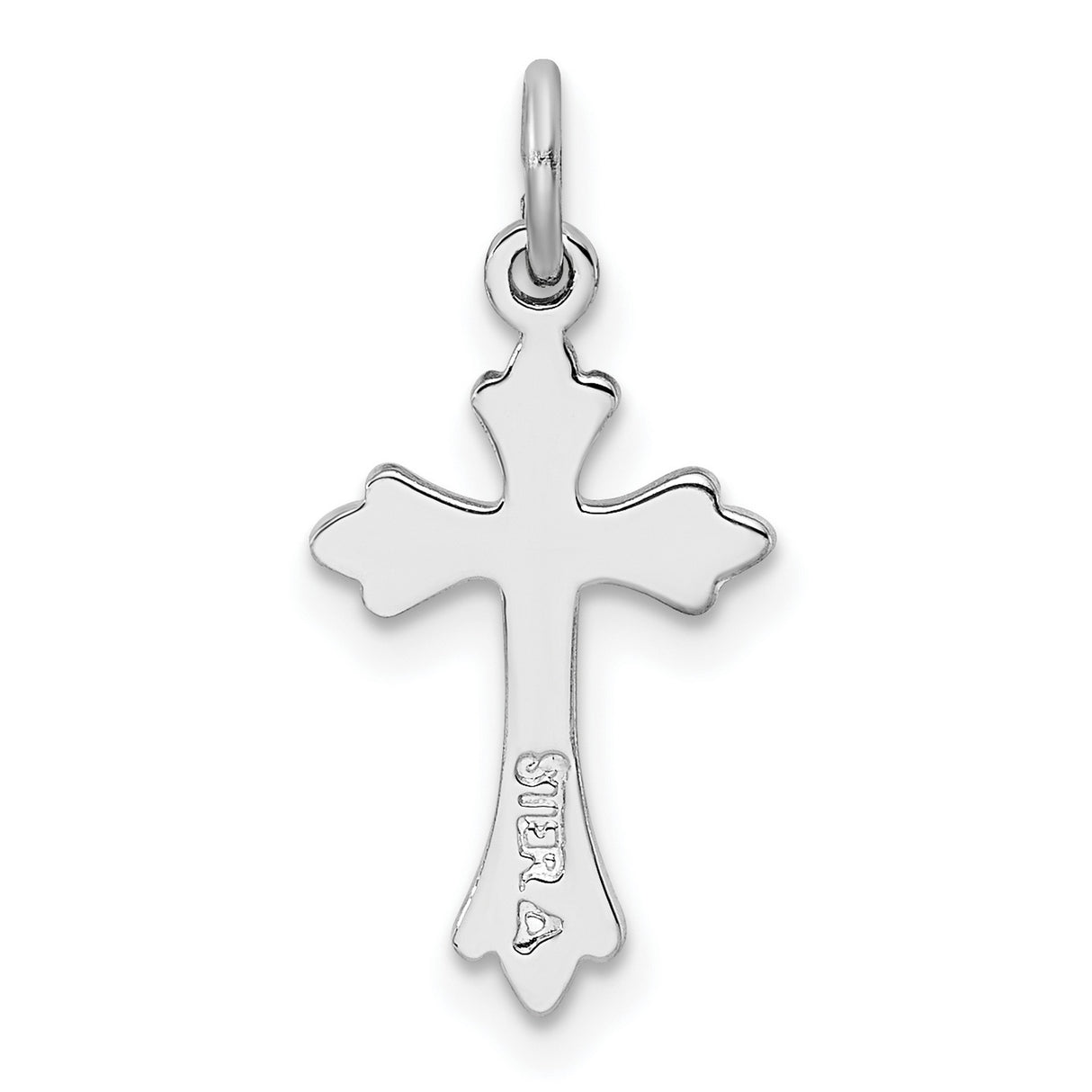 Sterling Silver Cross Pendant with Mirror Finish, Fleur de Lis and Floral Accents