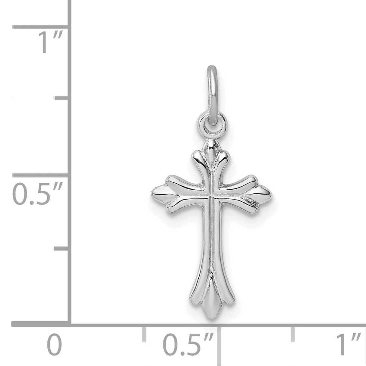 Sterling Silver Cross Pendant with Mirror Finish, Fleur de Lis and Floral Accents