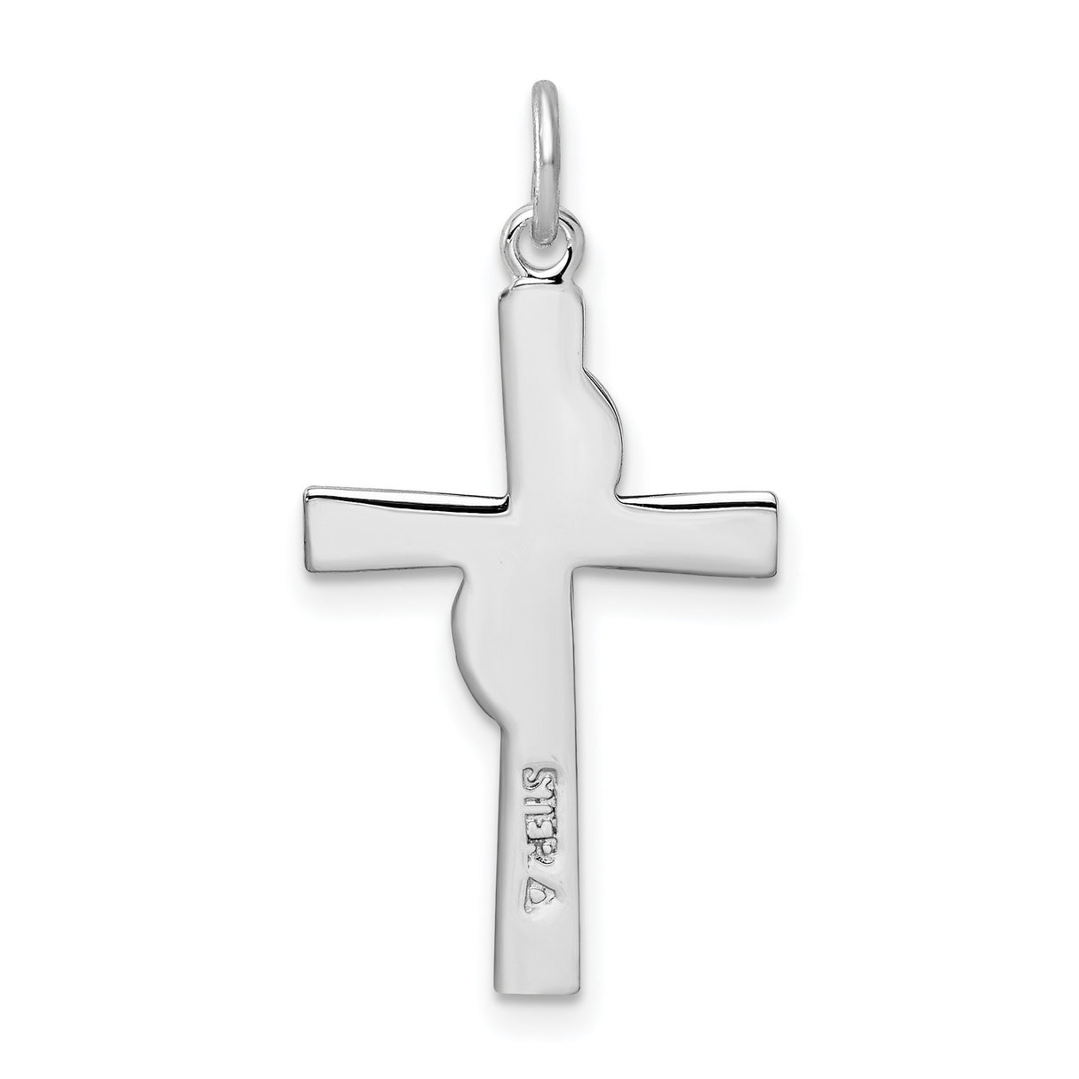 Sterling Silver Cross Pendant with Gold Flame Detail and Beveled Edges