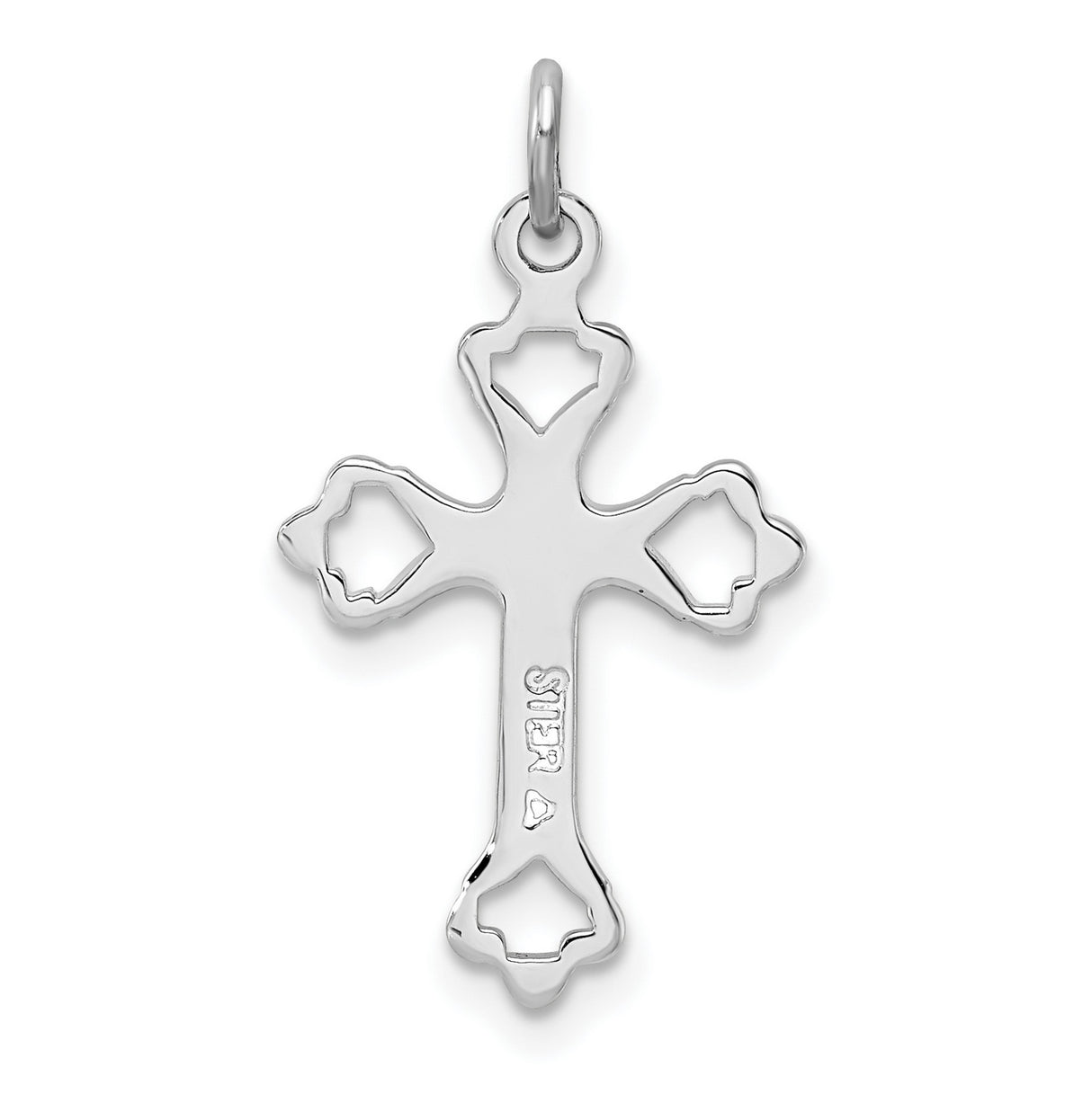 Sterling Silver Cross Pendant with Etched Starburst Design and Floral Accents