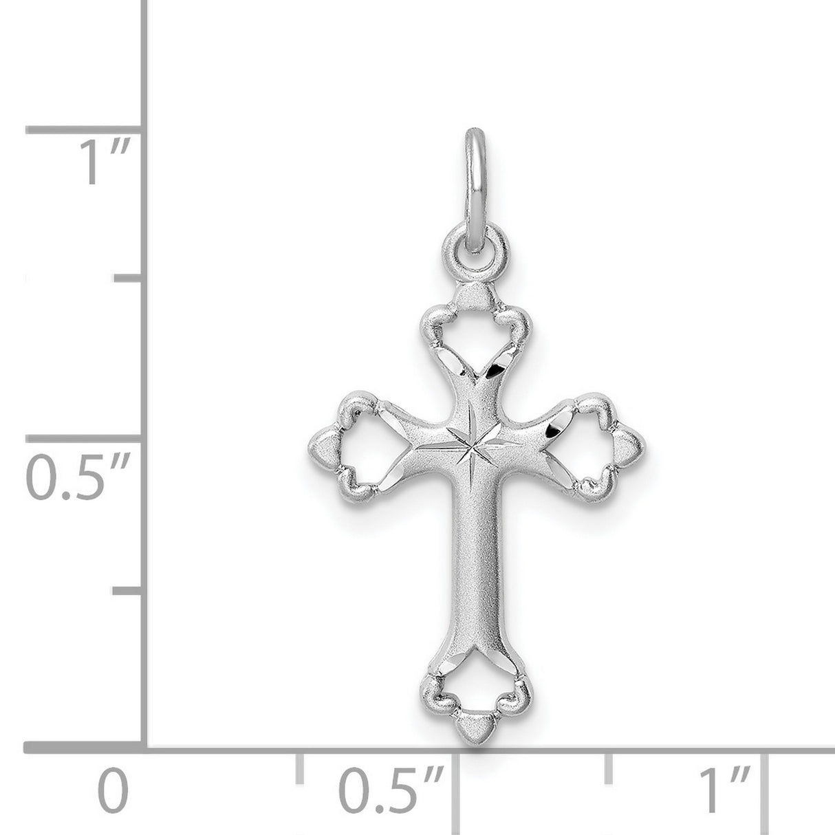 Sterling Silver Cross Pendant with Etched Starburst Design and Floral Accents