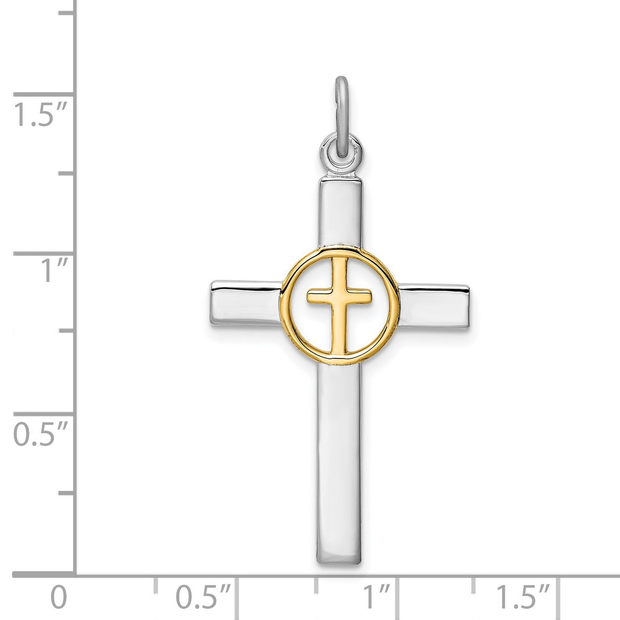 Sterling Silver Cross Pendant with Dual Tone Finish and Circle Frame Design