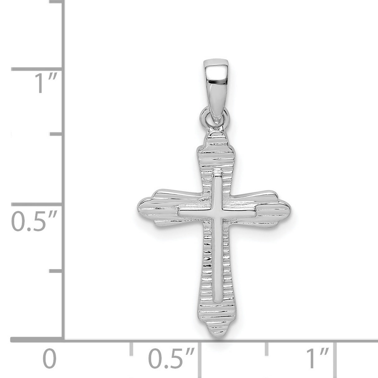 Sterling Silver Cross Pendant with Textured Mirror Finish and Layered Raised Design