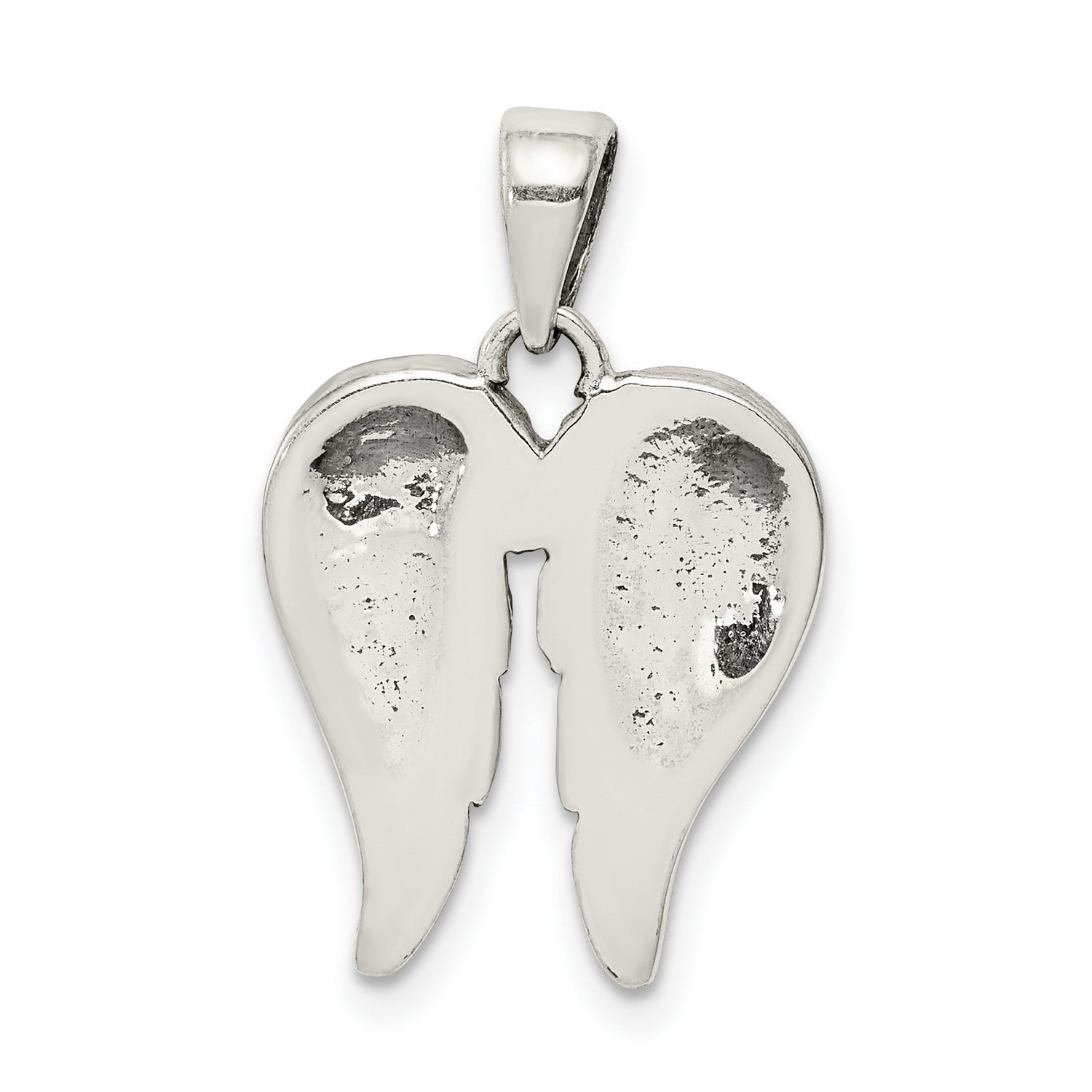 Sterling Silver Angel Wings Heart Pendant with Feather Engravings, Memorial Charm