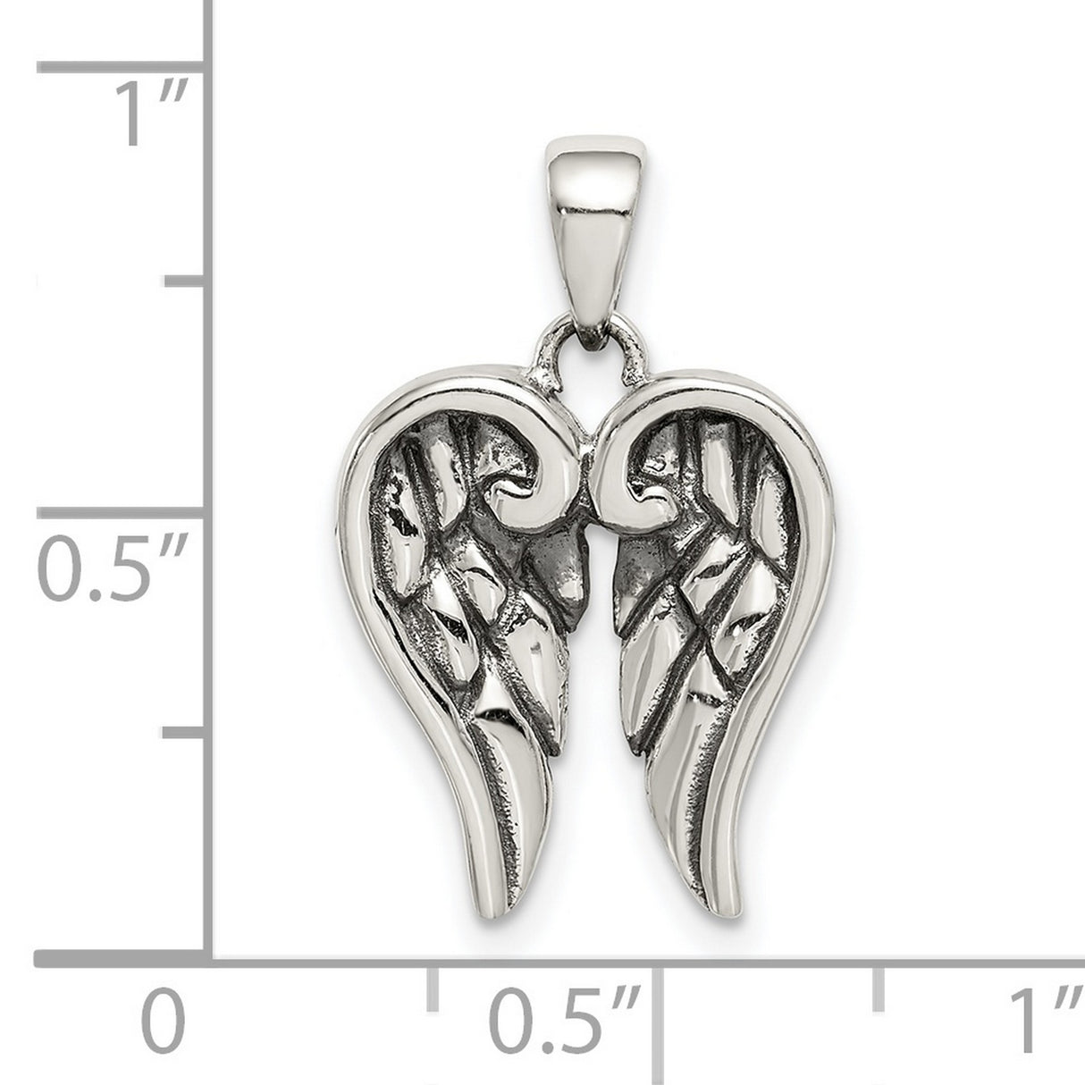 Sterling Silver Angel Wings Heart Pendant with Feather Engravings, Memorial Charm