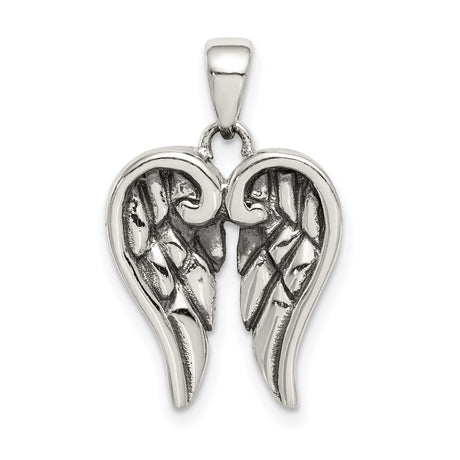Sterling Silver Angel Wings Heart Pendant with Feather Engravings, Memorial Charm