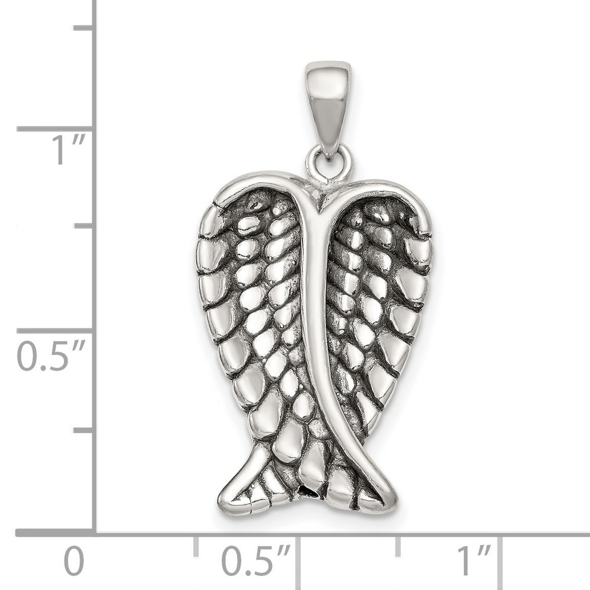 Sterling Silver Angel Wings Pendant with Textured Feather Design, Christian Faith Jewelry