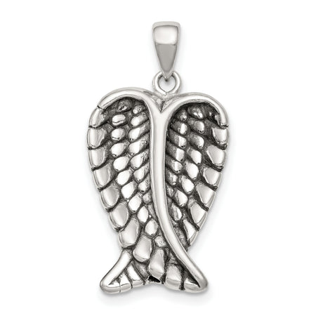 Sterling Silver Angel Wings Pendant with Textured Feather Design, Christian Faith Jewelry