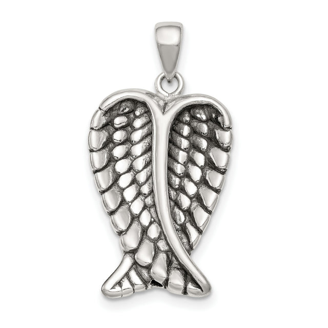 Sterling Silver Angel Wings Pendant with Textured Feather Design, Christian Faith Jewelry