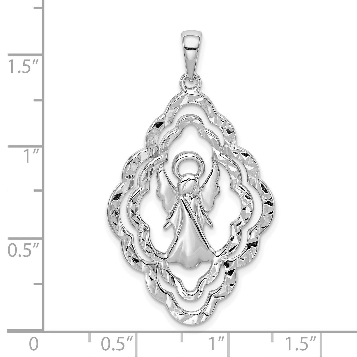 Sterling Silver Angel Pendant with Scalloped Edges and Guardian Angel Design