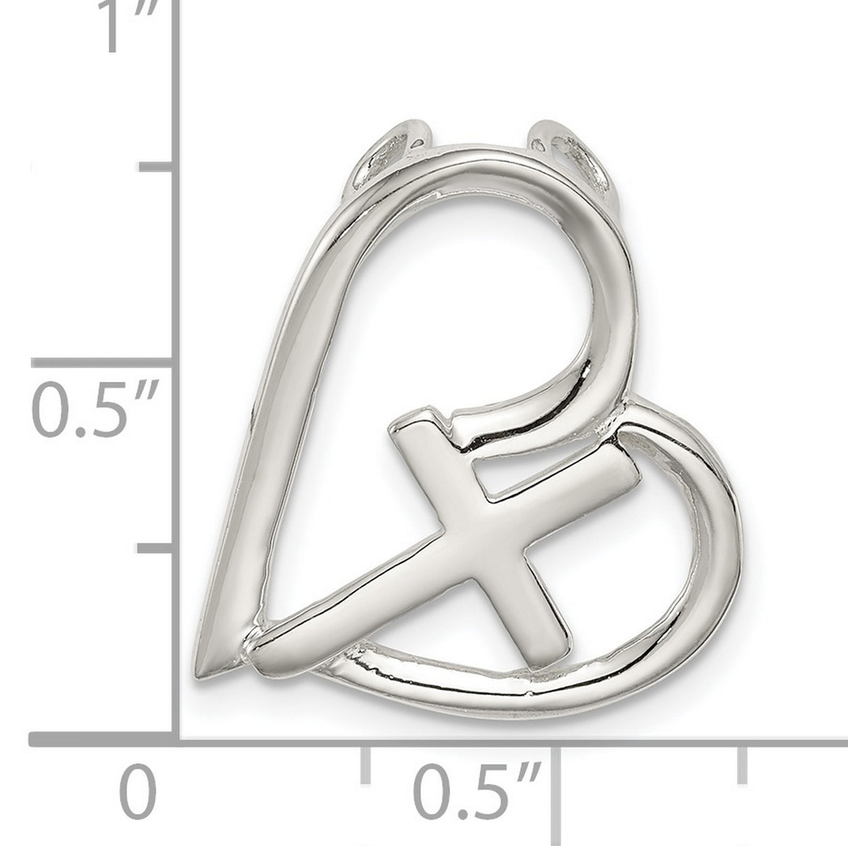 Sterling Silver Cross Heart Pendant with Sliding Chain, Mirror Finish, Modern Spiritual Jewelry