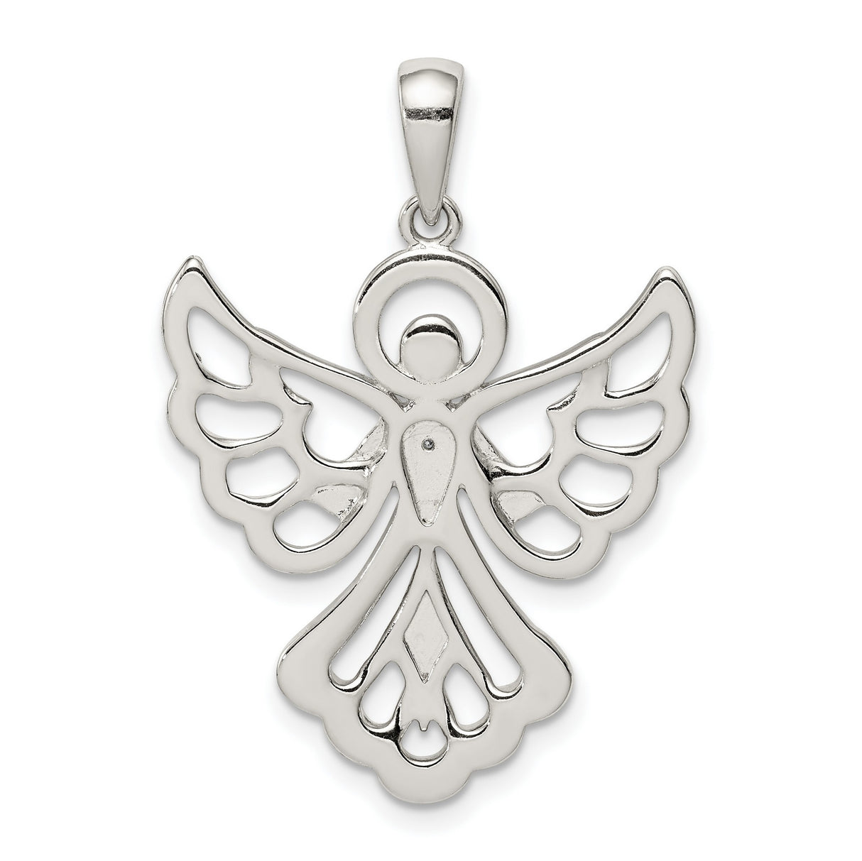 Sterling Silver Angel Pendant with Openwork Wings and Diamond Accent for Women