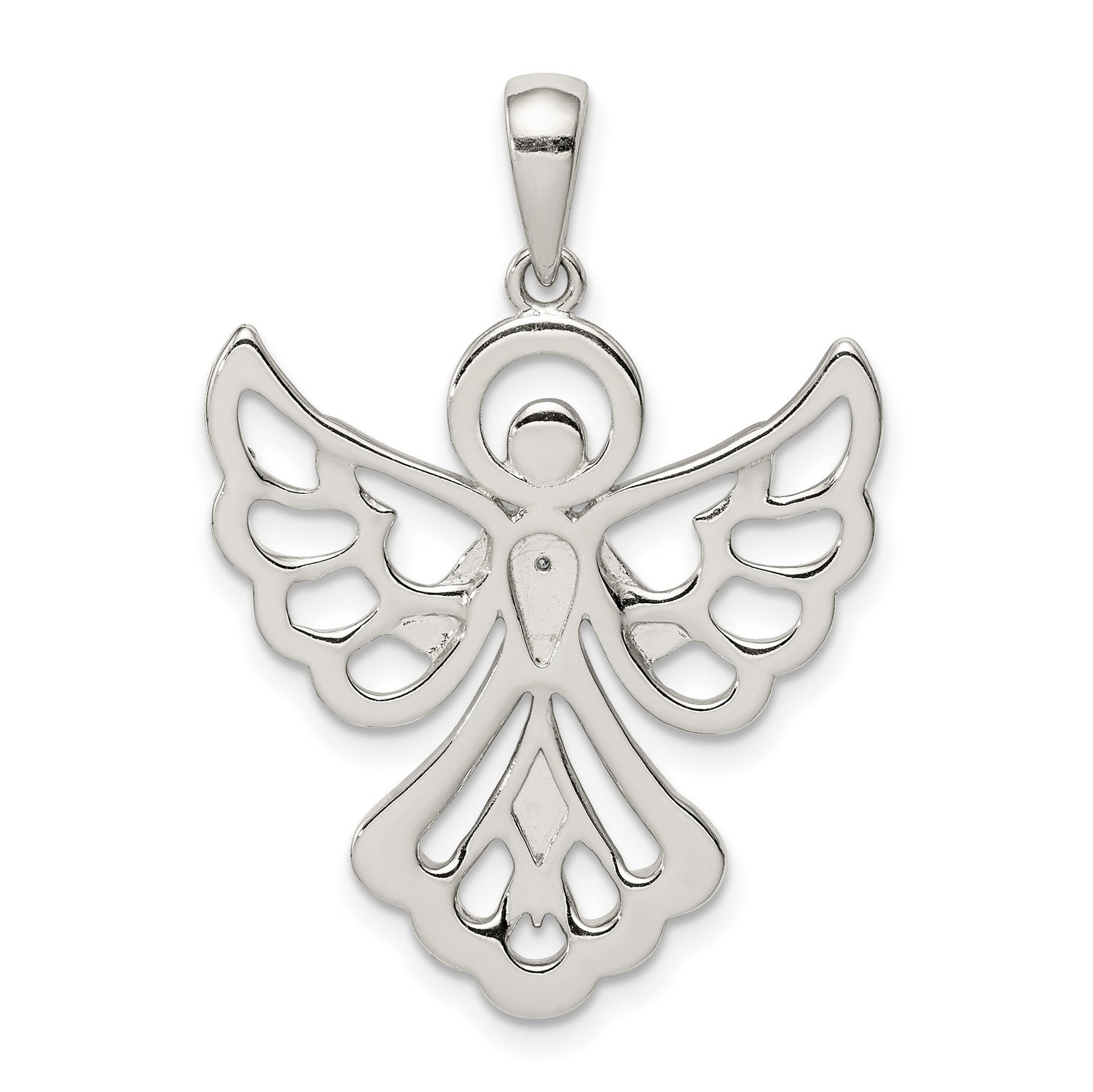 Sterling Silver Angel Pendant with Openwork Wings and Diamond Accent for Women