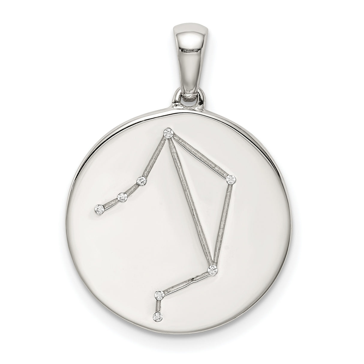 Sterling Silver Aries Constellation Pendant with Cubic Zirconia, Zodiac Astrology Medallion