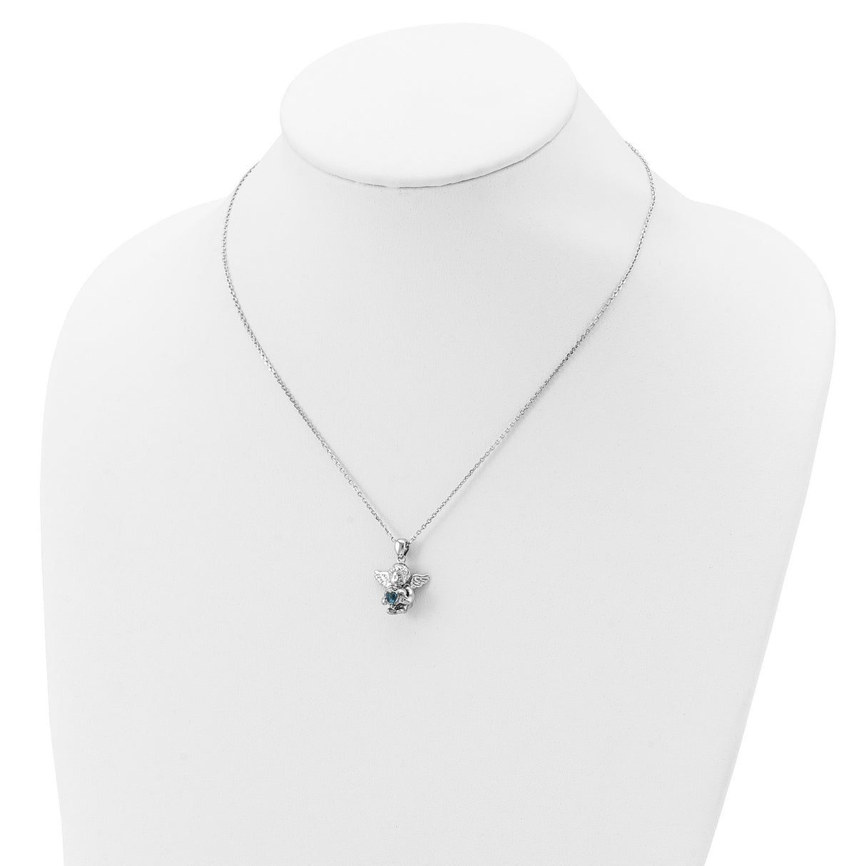 CZ Mar Birthstone Angel Ash Holder 18 inch Necklace Charm Pendant in Real 925 Sterling Silver